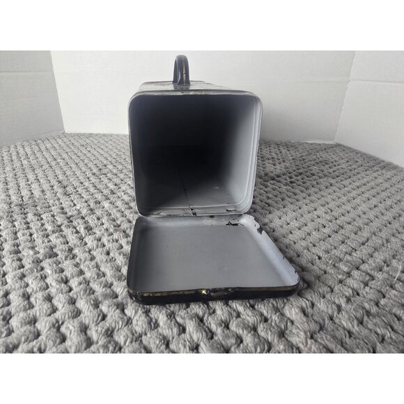 Vintage Toleware Black Metal Box Hand Painted Floral Sewing Vanity Tin Rustic - Picture 6 of 10